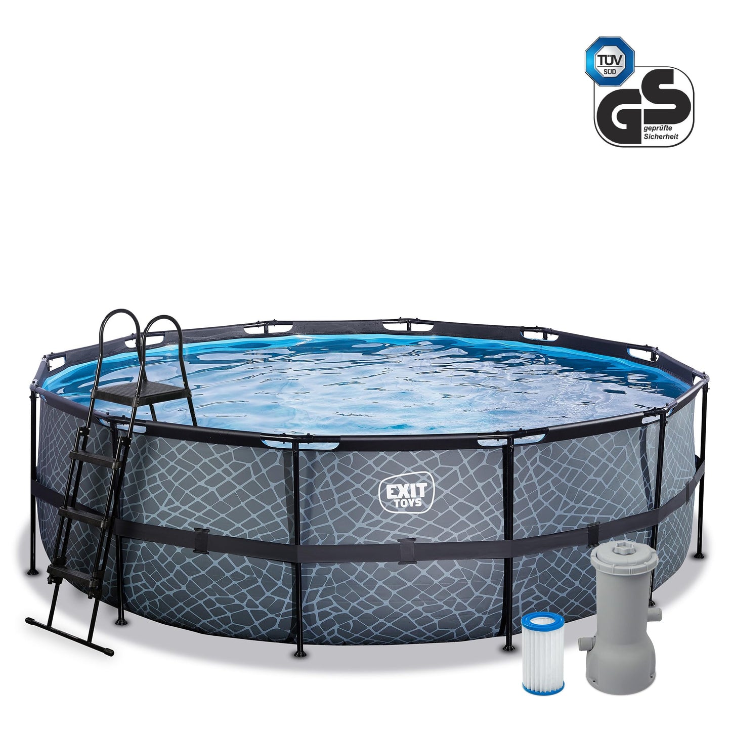 EXIT Toys Soft Grey Pool - 300x200x65cm - Rechteckiger, Kompakter Rahmenpool mit Kartuschenfilterpumpe - Leicht Zugänglich - Für Kleinkinder Geeignet - Starker Rahmen - Einzigartiges Design - Grau