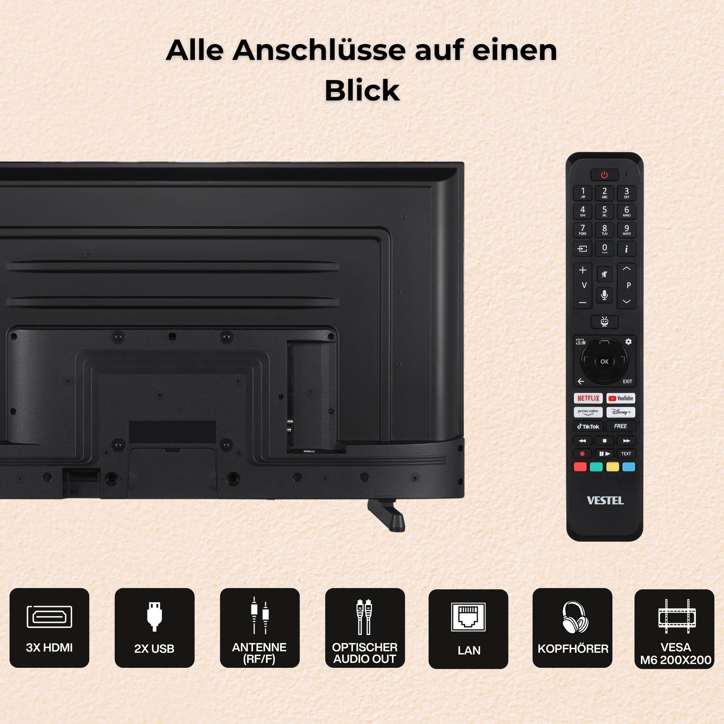 Vestel Fernseher 50 Zoll Smart TV Powered by TiVo, 4K UHD Fernseher mit Dolby Vision HDR, Dolby Atmos und integriertem Triple-Tuner, LED TV 50UT9740 schwarz