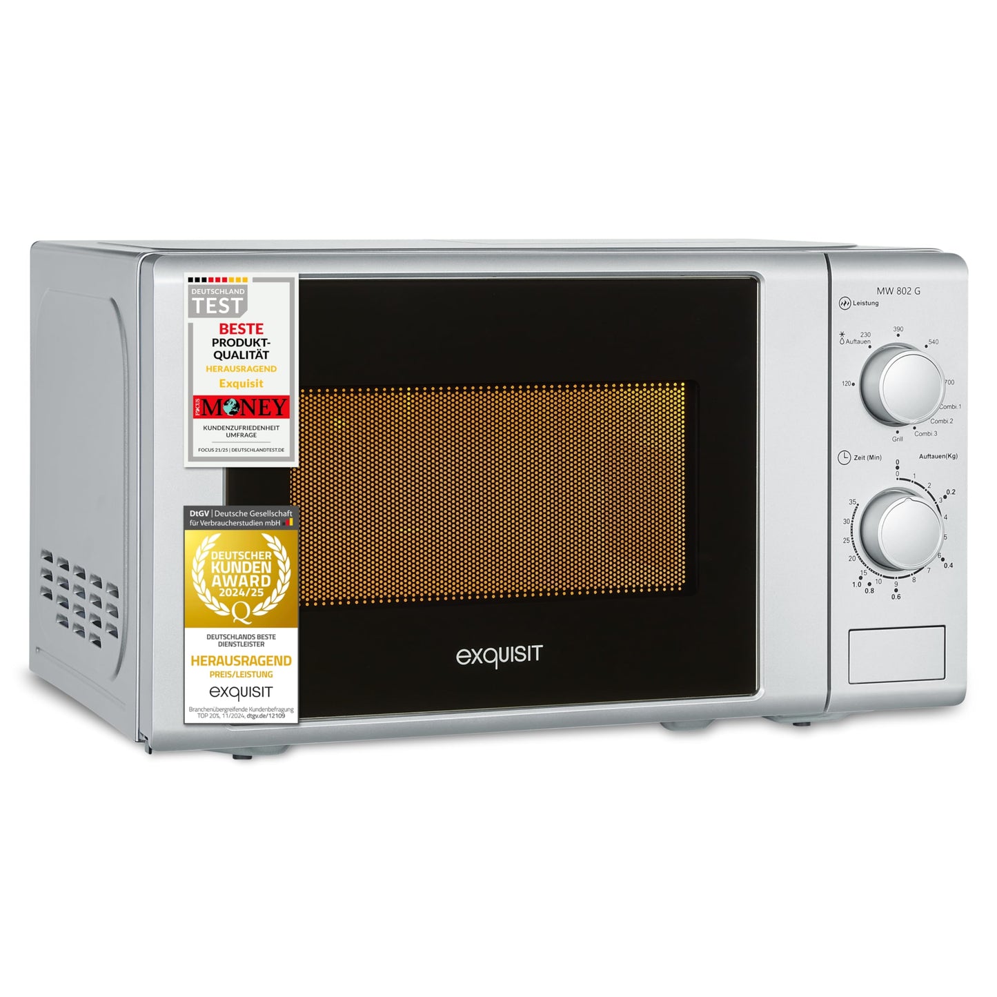 Exquisit Microwave MW 802 G, 700 W Power, 1000 W Grill, 20 L Cooking Space, Compact Microwave With Grill Function, Space-Saving, Incl. Timer, White