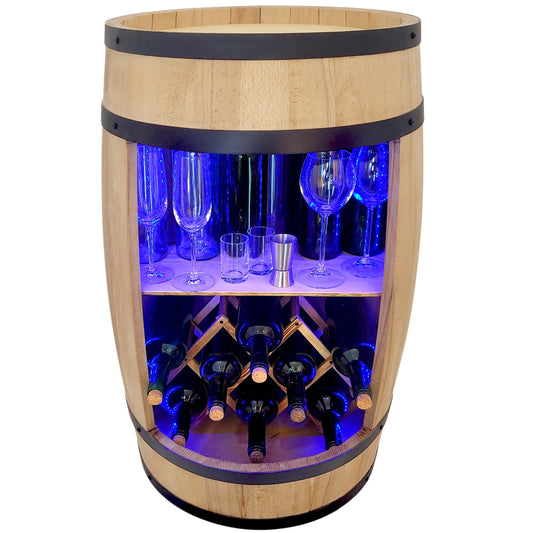 weeco Wooden Barrel with Wine Holder RGB LED Lighting - Wine Rack - Rustic Decorative Bar Cabinet Wine Stand - Draught Beer, Whisky Bar Bottle Stand. Home Bar Gift for Men (Dark Brown)