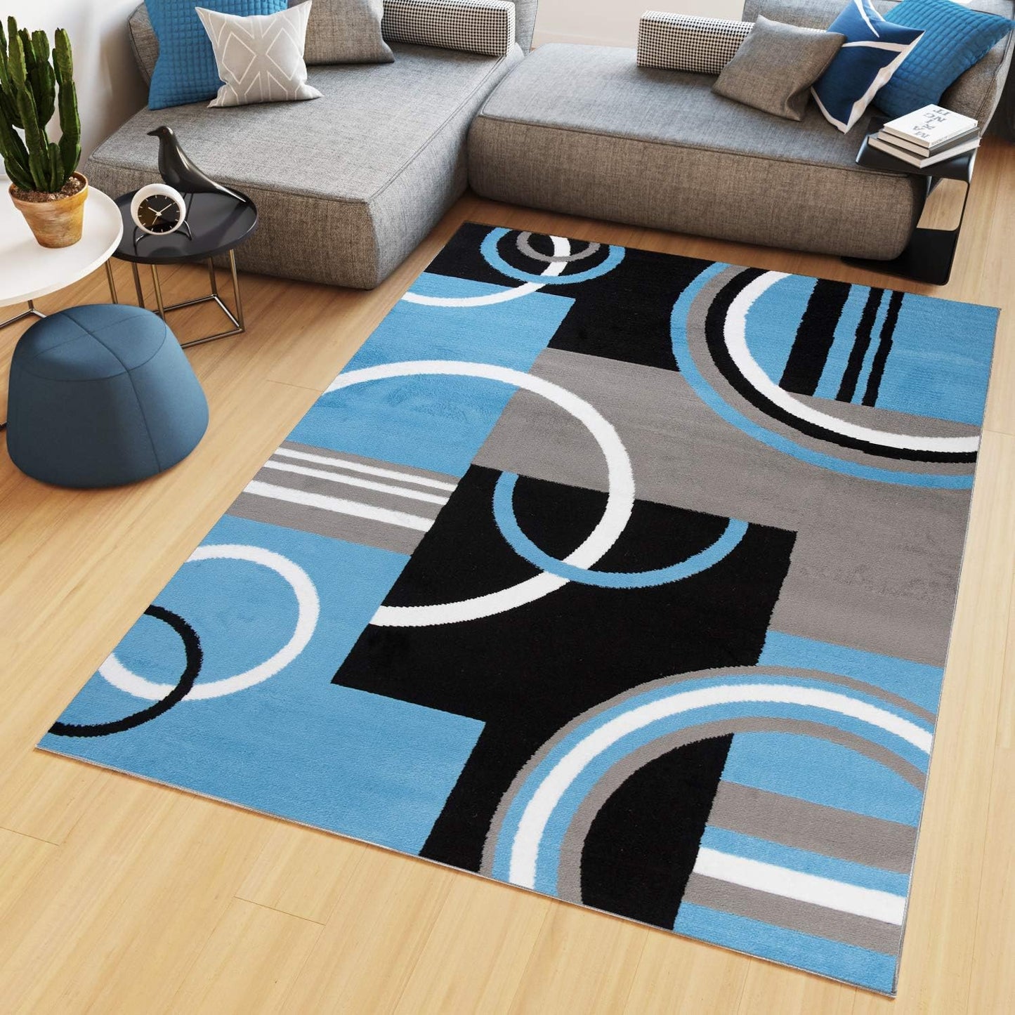 TAPISO Maya Kollektion Teppich Kurzflor Modern Grau Weiß Dunkelgrau Schwarz Blau Meliert Figuren Design Wohnzimmer Schlafzimmer Jugendzimmer ÖKOTEX 120 x 170 cm