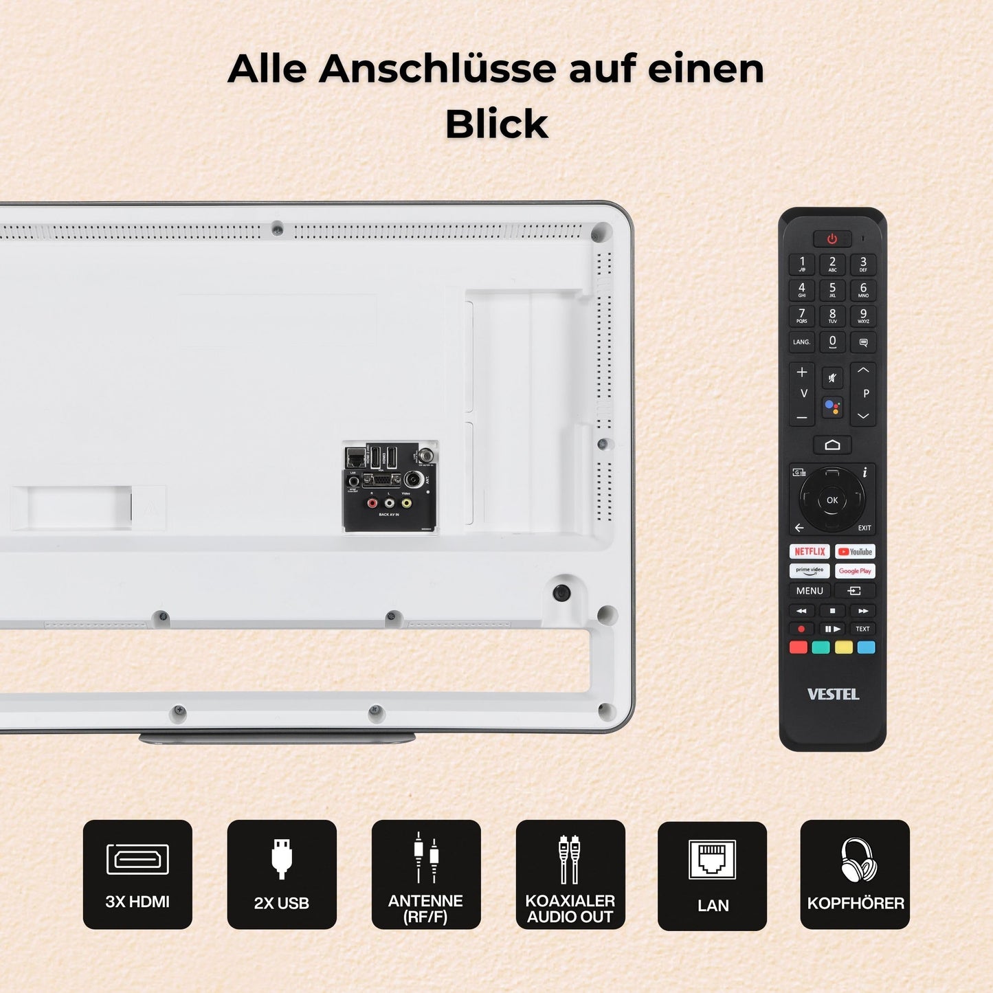 Vestel Fernseher 50 Zoll Smart TV Powered by TiVo, 4K UHD Fernseher mit Dolby Vision HDR, Dolby Atmos und integriertem Triple-Tuner, LED TV 50UT9740 schwarz