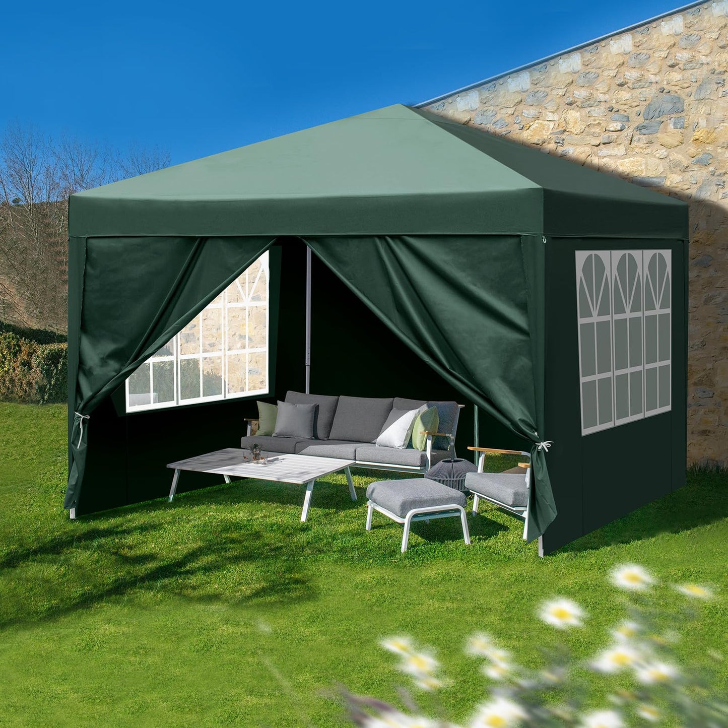 LEADZM Gazebo 3 x 3 m, Folding Gazebo, Waterproof, UV Protection 50+, Height Adjustable with 4 Mosquito Nets, Sturdy, Ideal for Garden, Patio, Camping and Commercial Use