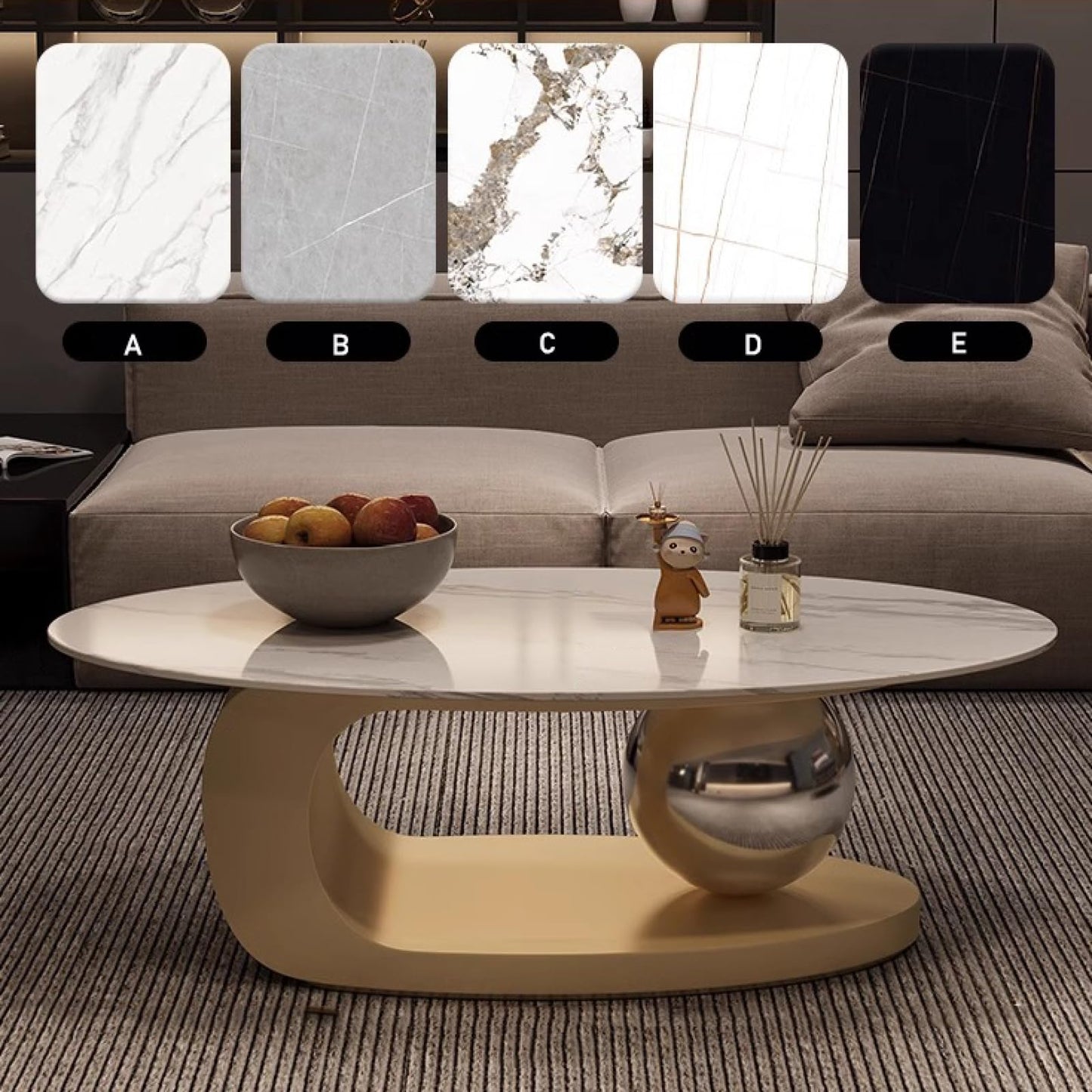 Luxury Marble Coffee Table with Golden Metal Bracket and Stone Worktop - Elegant Styling, Unique Design, Easy to Clean