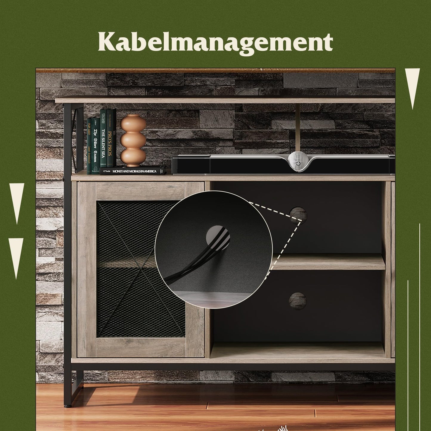 WLIVE Cabinet TV Schrank für Fernseher bis zu 55 Zoll, 128 × 36 × 82 cm Hoch TV Borad Fernsehschrank mit Verstellbaren Ablagen, Fernsehtisch mit Zwei Schränken, TV Tisch für Wohnzimmer