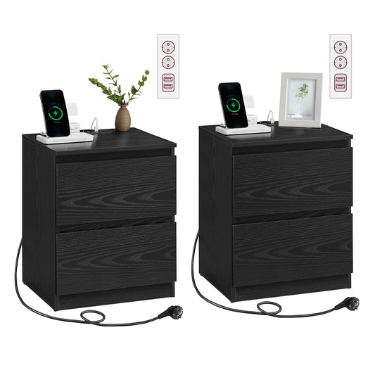VASAGLE Kailyn Collection - Bedside Table with Power Strip, Set of 2, Side Table 2 Drawers, 2 AC Sockets, 2 USB-A Ports, for Bedroom, Cloud White LET821W02