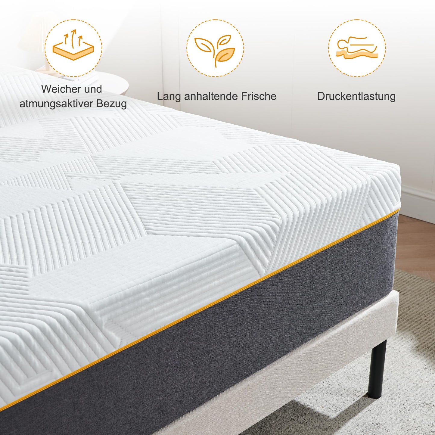 Mattress 160 x 200 x 16 cm Hardness H3, Height 16 cm Cold Foam Mattress with Washable Cover, Fabric with Soft Surface, Comfort Foam Mattress for Youth (160 x 200 cm), Medium Hardness
