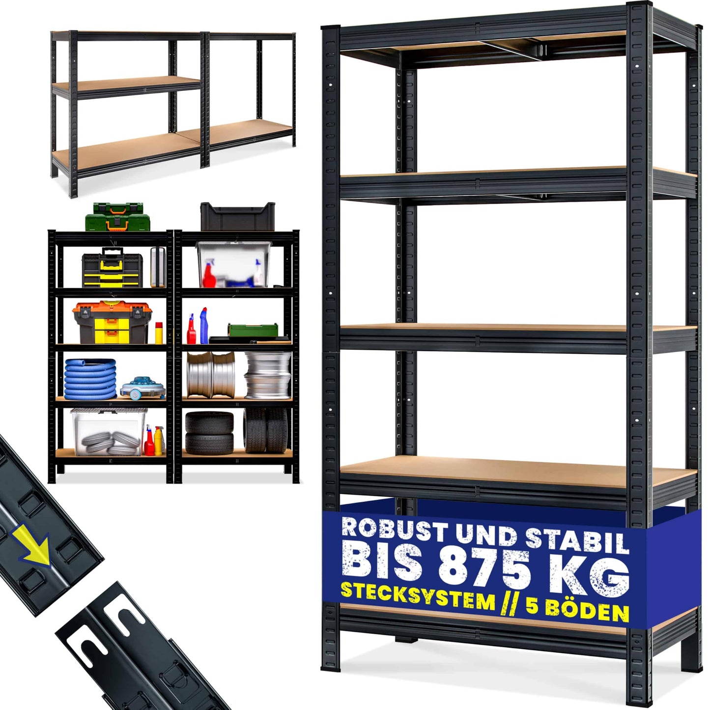 Monzana® Heavy Duty Shelving Unit 160 x 90 x 40 cm 700 kg 4 MDF Shelving Unit Storage Shelving Basement Shelving Workshop Shelving Unit