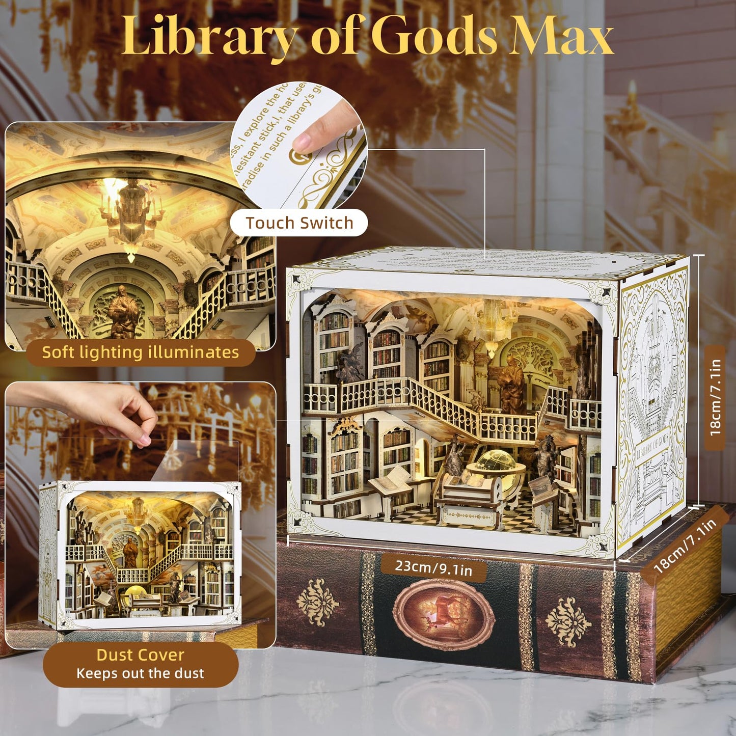 MiniCity Book Nook Kit, DIY Miniature Dollhouse Booknook Kit, 3D Wooden Puzzle Bookend Bookshelf Insert Decor for Teenagers and Adults (Library of Gods Max)