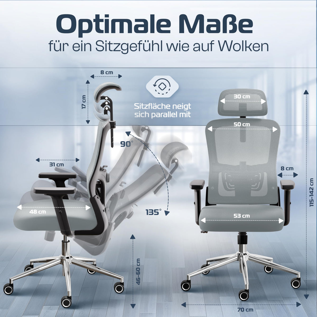 CLOUVOU BrightSeat Ergonomic Office Chair [Test Winner] Desk Chair 100% Individually Adjustable Office Chair & Gaming Chair Computer Chair Home Office Chair Ergonomic Swivel Chair 150 kg