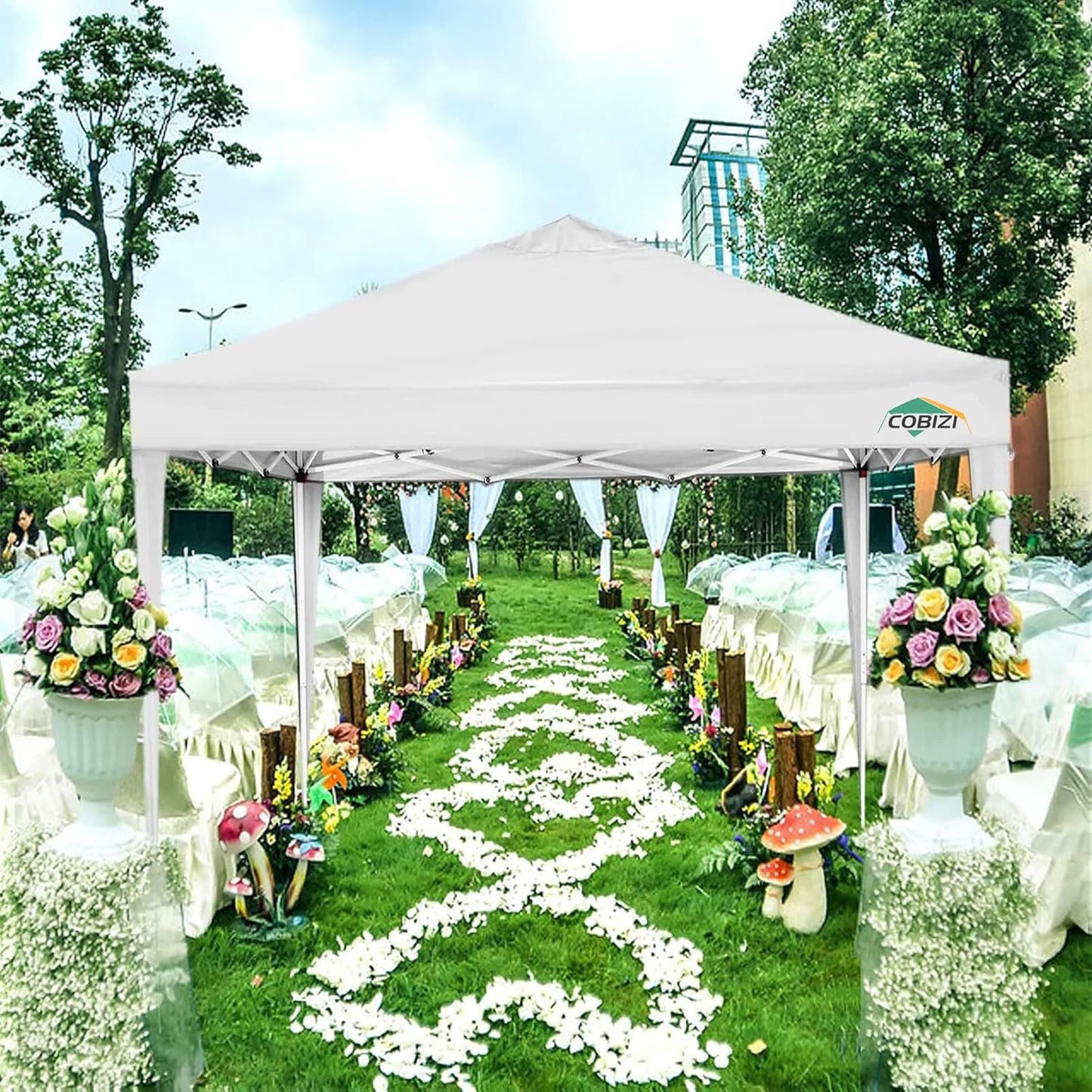 COBIZI Gazebo 3 x 6 Folding Gazebo Waterproof Stable Winterproof Foldable Party Tent with 6 Side Panels Pop Up Garden Gazebo UV Protection 50+ Height Adjustable for Beach Wedding Camping White