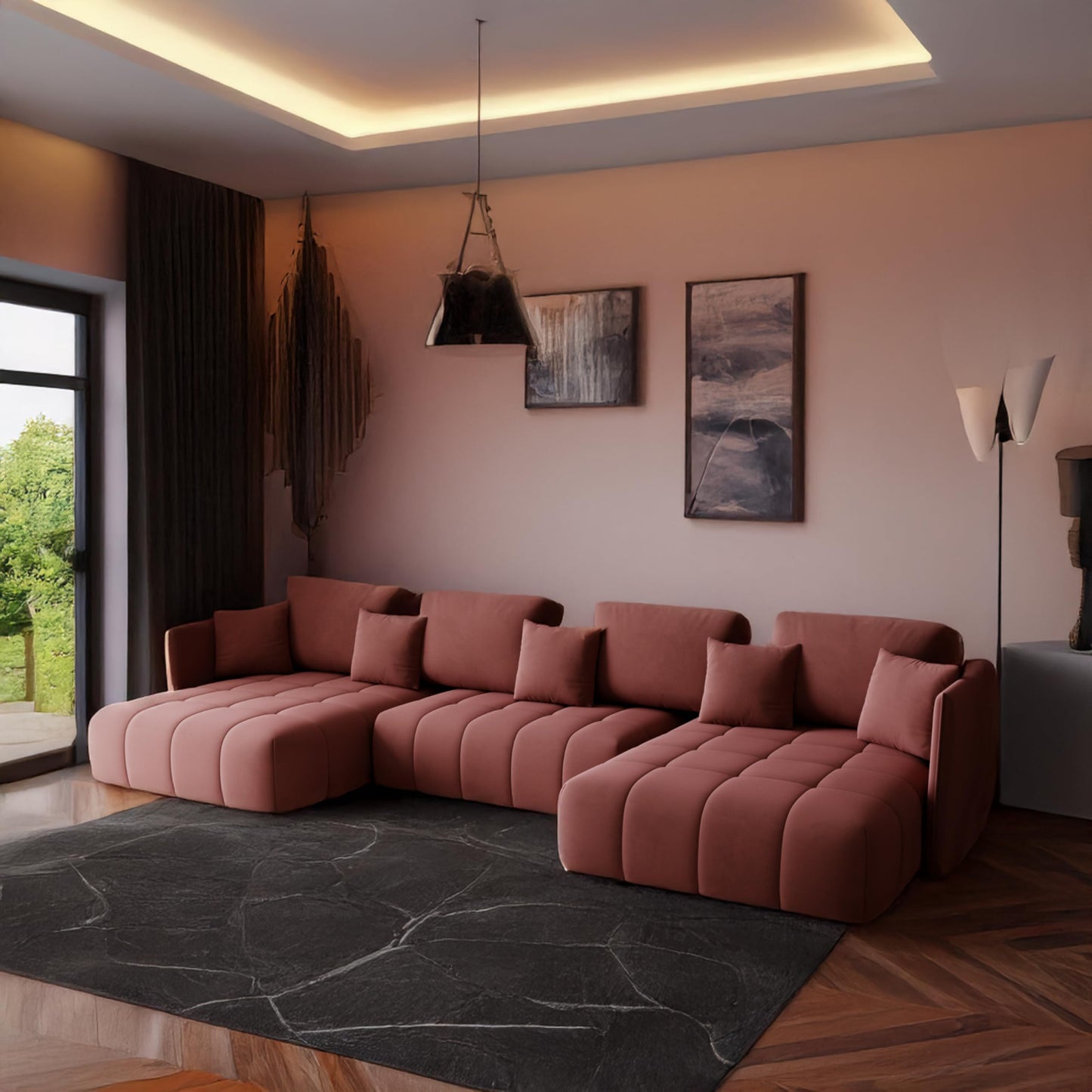U-Shape Corner Sofa Gona U with Sleep Function - Large Sofa Bed 346 × 188 cm - Sofa with Bed Box - T30 Foam - Automatic Folding Function, Easily Extendable - Monolith 97 (Graphite)