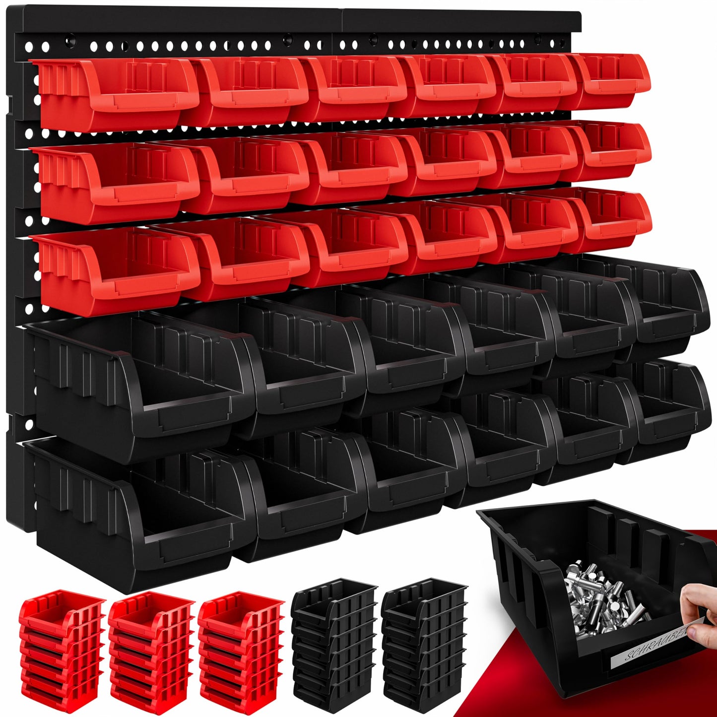 Deuba® Wall Shelf + Stacking Boxes - Extra Strong Wall Panels - Extendable Workshop Shelving