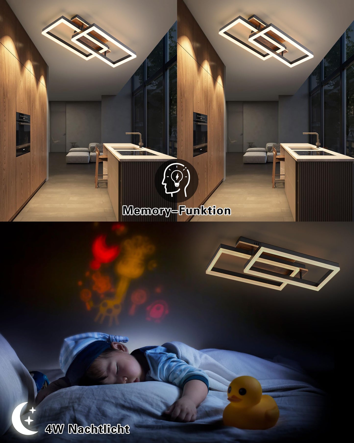 LED Ceiling Light Wood Dimmable, Rotatable 350°, Solid Wood Black Vintage Ceiling Light, 28 W, 40 cm, 2800 lm, 3000 K - 6000 K with Remote Control, Bedroom Lamp, Memory Function, 3 W Night Light