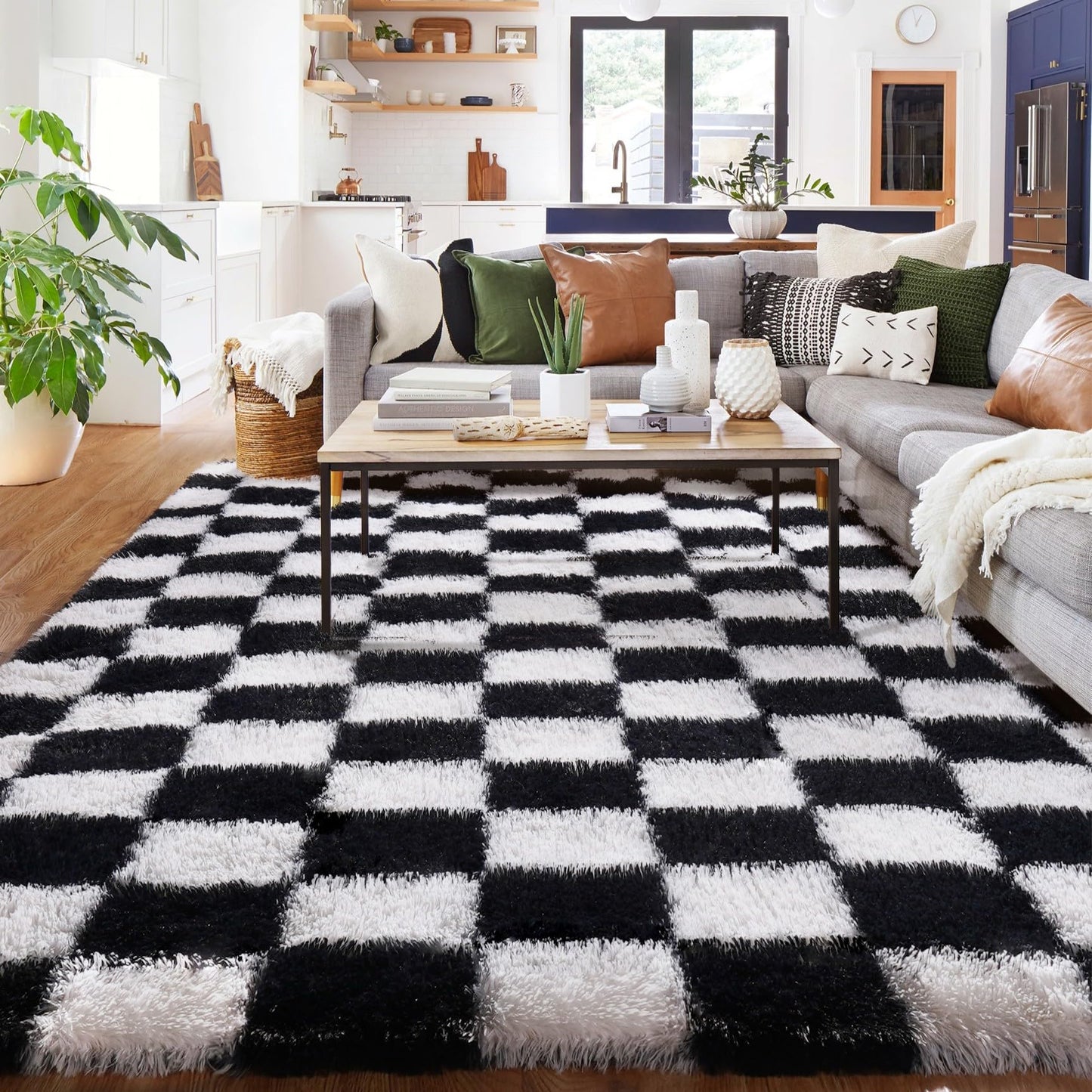 BYBSRLL Checked Rug Pink and White 120 x 180 cm High Pile Soft Fluffy Cuddly Rug Washable Rug Living Room Bedroom Children's Room Girls Non-Slip Rugs for Living Room
