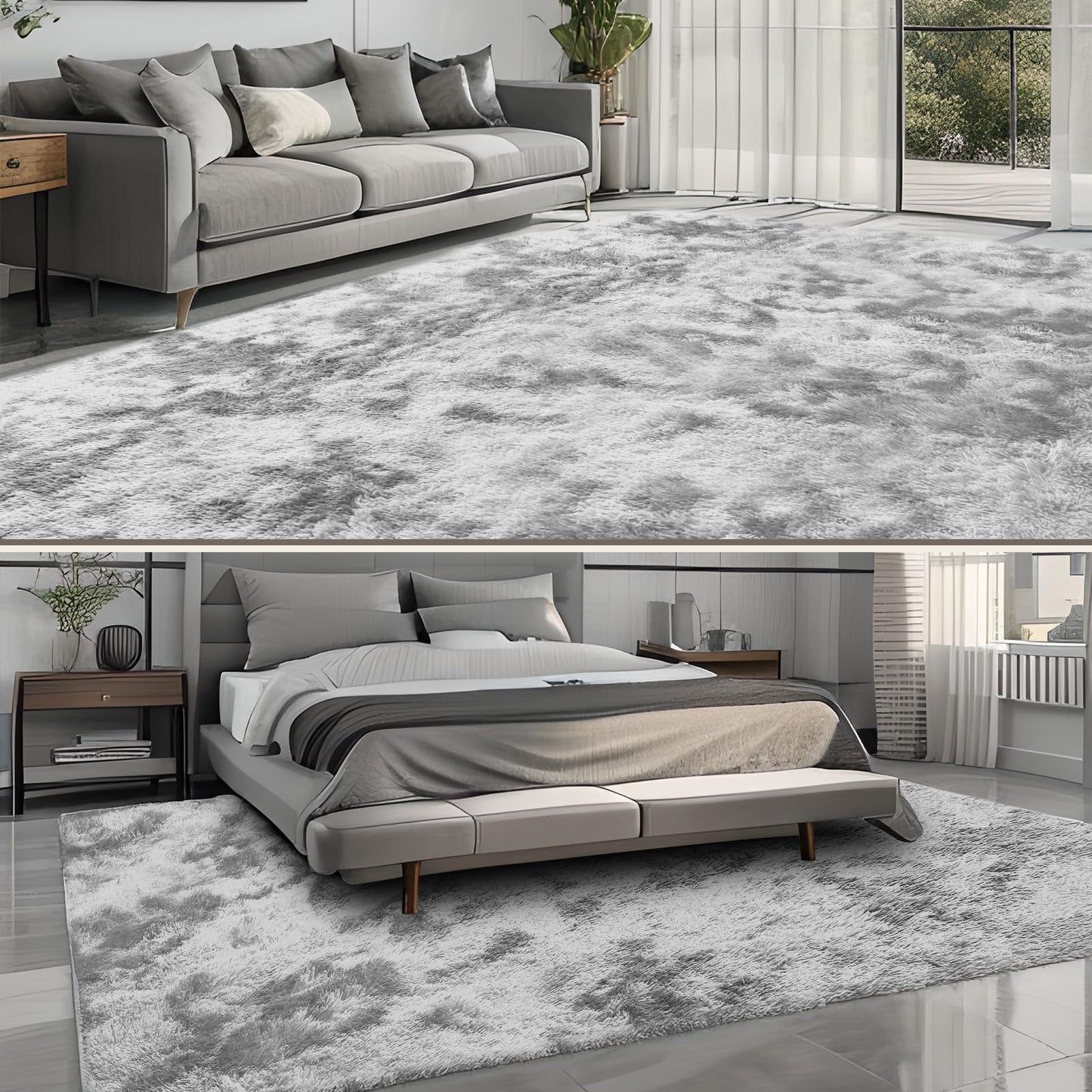 ZRSDIXKI Living Room Rugs 160 x 230 cm, Extra Large Shaggy Soft Rug, Fluffy Area Carpet, Modern Tie-dye Carpet, Washable Rugs for Home Decor, Bedroom, Dorm, Kids Room Lounge Office, Dark Grey