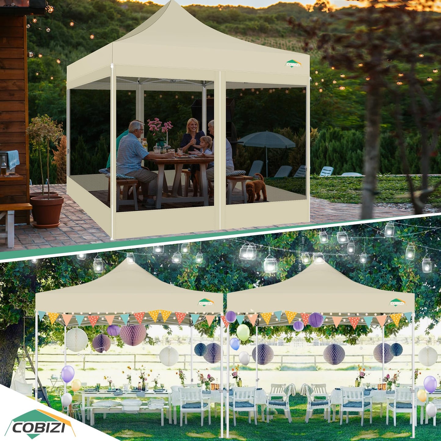 COBIZI Pavillon 3x3 Faltpavillon 3x3 Wasserdicht Stabil, Partyzelt Gartenpavillon UV-Schutz mit 4 Seitenwänden aus Mesh, Schwarz