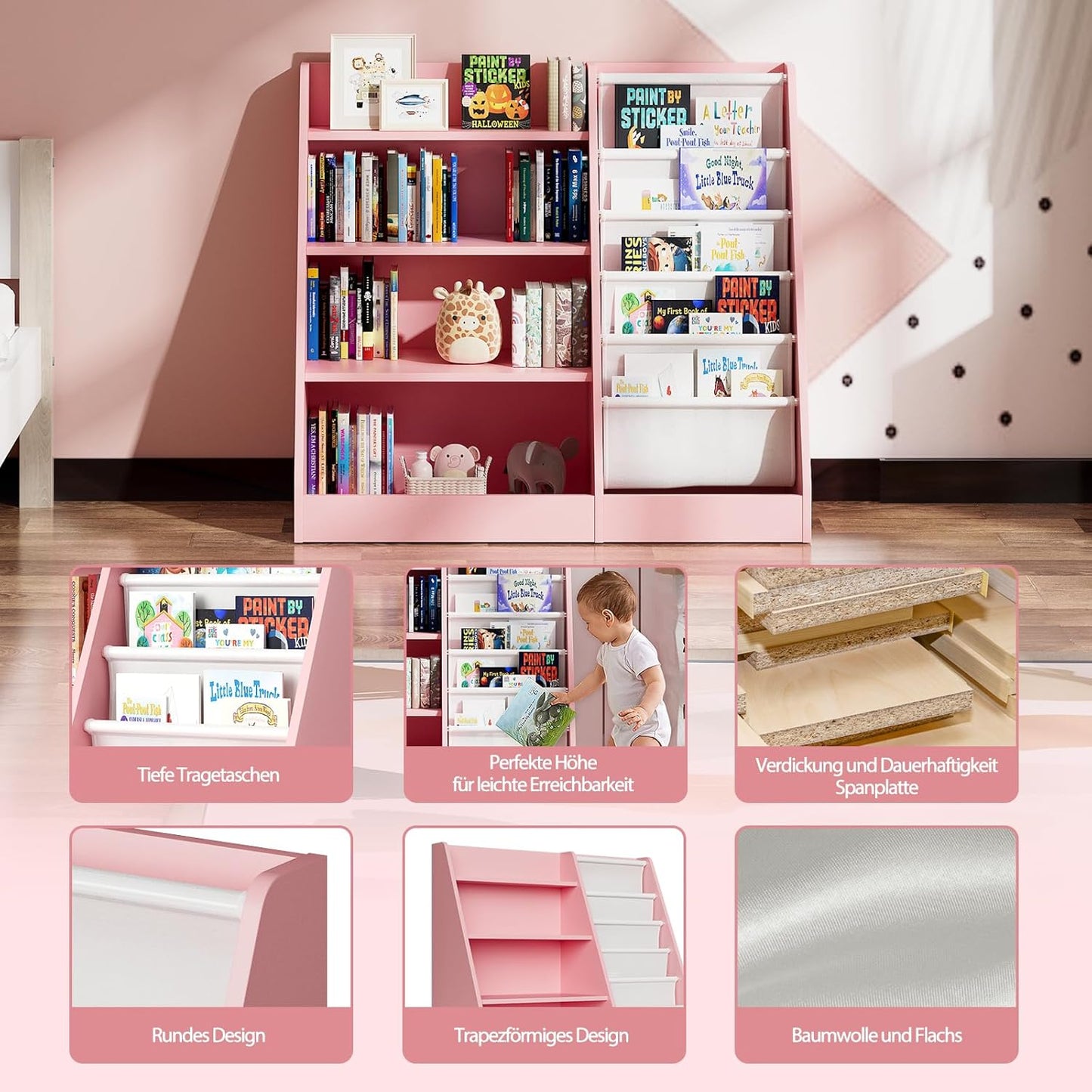 Children's Shelf, White with 5 Shelves and 4 Open Compartments, Bookcase for Children, Toy Organiser, 90 x 40 x 80 cm