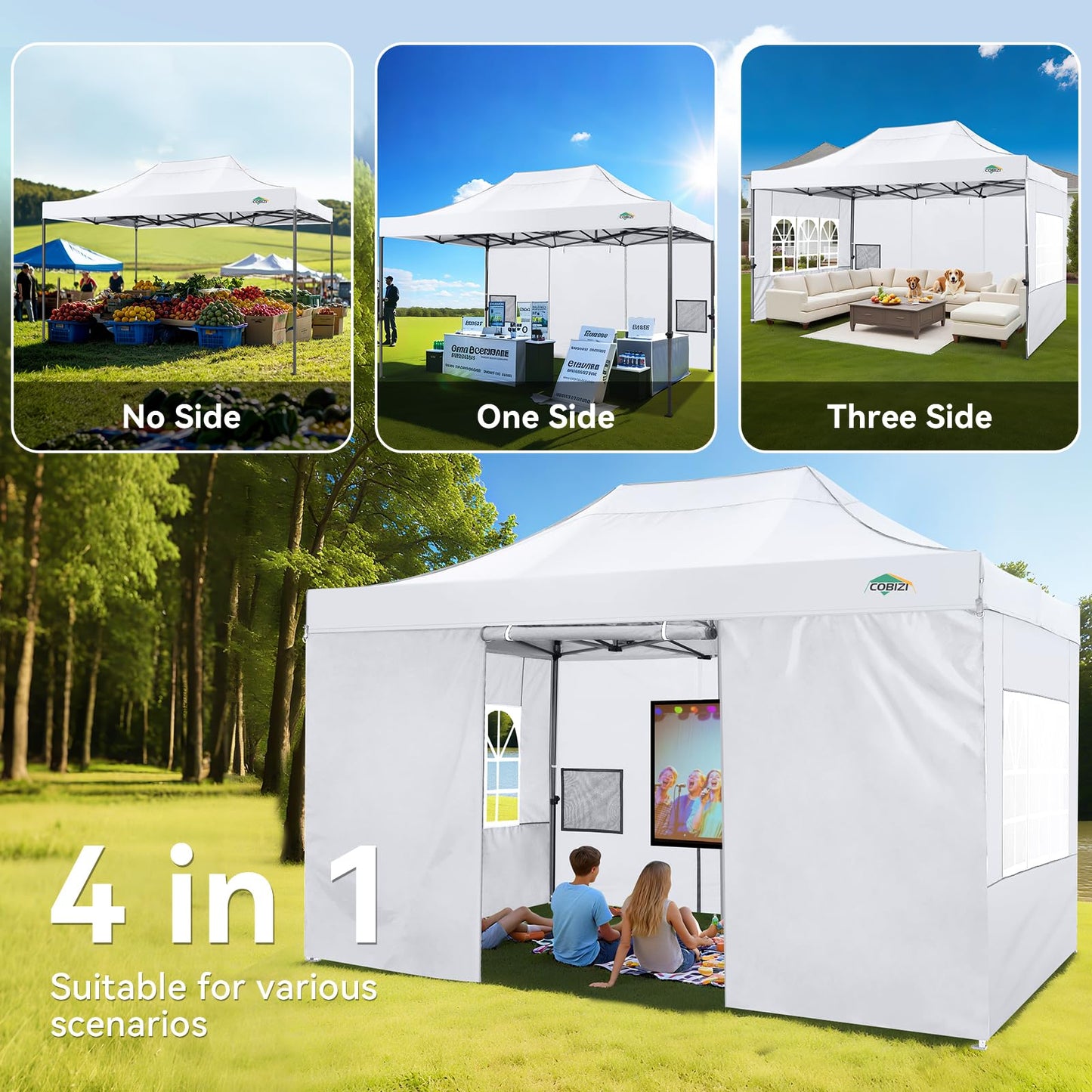 Tooluck Folding Gazebo, 3 x 4.5 m, Waterproof, Stable, Outdoor, Garden Party Tent, UV Protection 50+, with 4 Side Panels, Grey