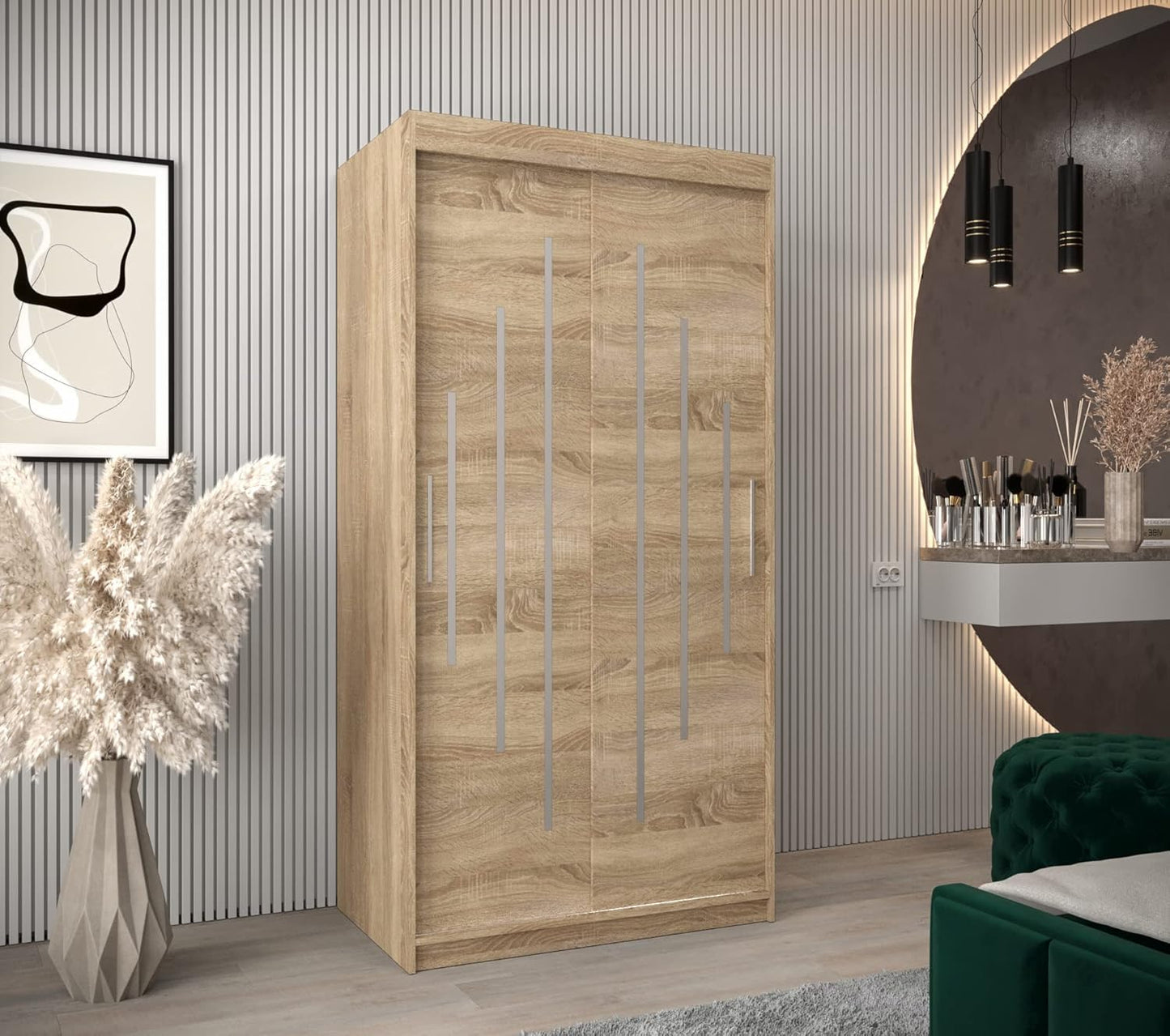 Kryspol Schwebetürenschrank York 250 cm Kleiderschrank mit Kleiderstange und Einlegeboden Schlafzimmer- Wohnzimmerschrank Schiebetüren Modern Design (Weiß)