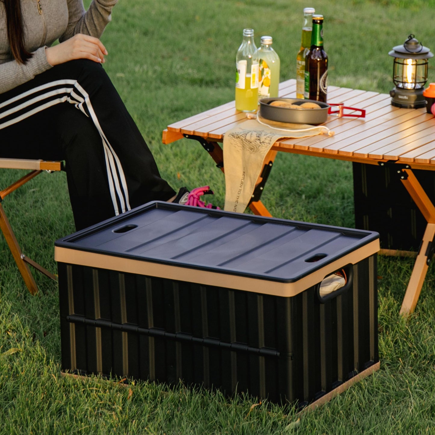 Citylife Set of 4 64 L Folding Box with Lid, Foldable Camping Box, Collapsible Storage Bins for Organising Large Heavy Outdoor, Bathroom, Kitchen, Office, Living Room (Grey)