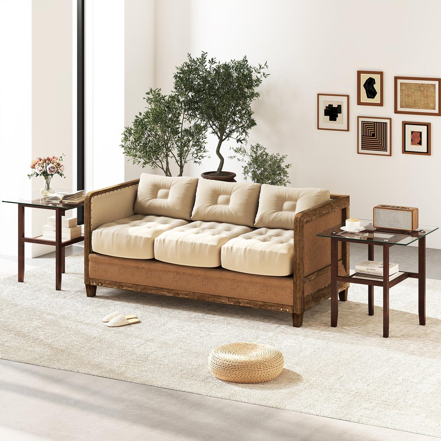 LIFEZEAL Glass Coffee Table, Stylish Living Room Table, Solid Wood with 2 Levels, Modern Sofa Table for Living Room, Bedroom, 107 x 60 x 42 cm