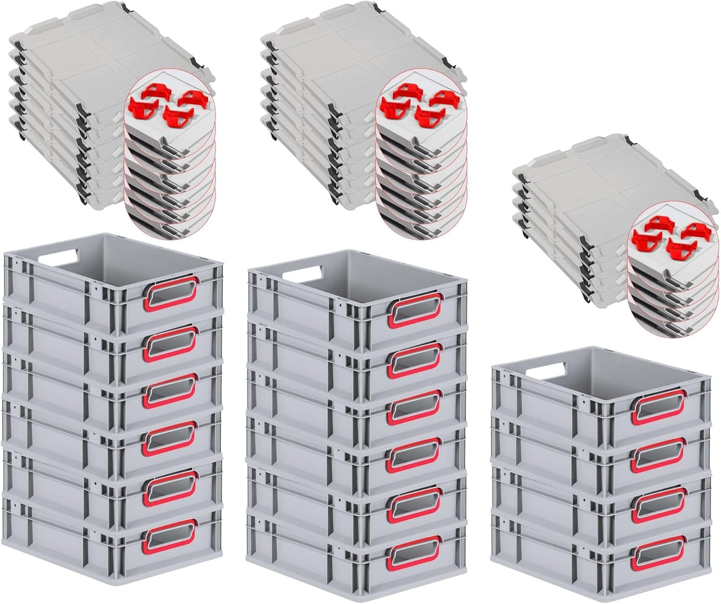 PROREGAL Economy Set of 5 Eurobox NextGen Colour with Lid and Sliding Snap Fasteners, H x W x D 22 x 30 x 40 cm, 20 L, Black, Closed Handles, Euro Container, Transport Box, Transport Container