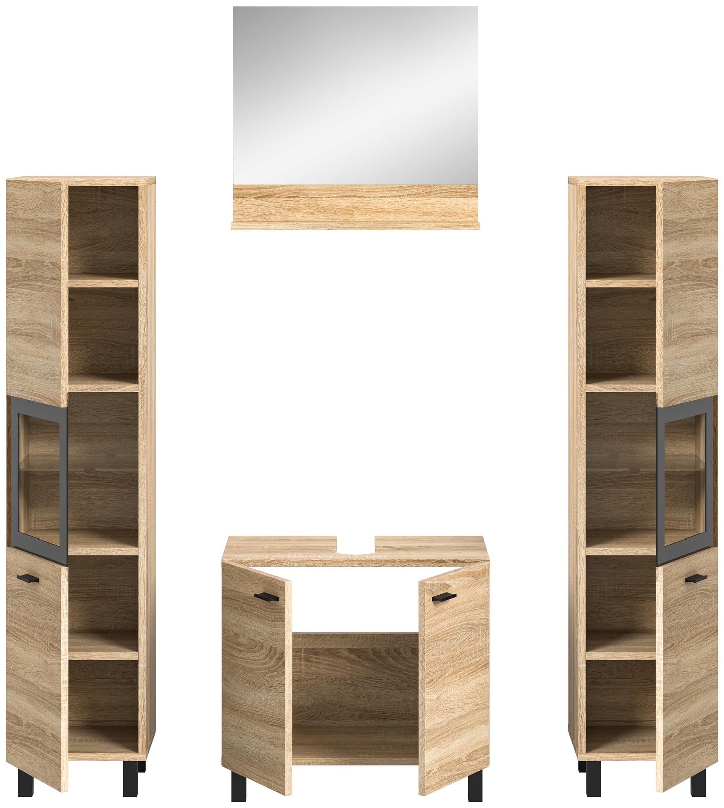 Boston Bathroom Cabinet, Standing Wall Cabinet, Hanging Cabinet, Wall Cabinet, Sonoma Oak Wood, Approx. 30 x 80 x 29 cm, Floor Standing/Hanging Mountable