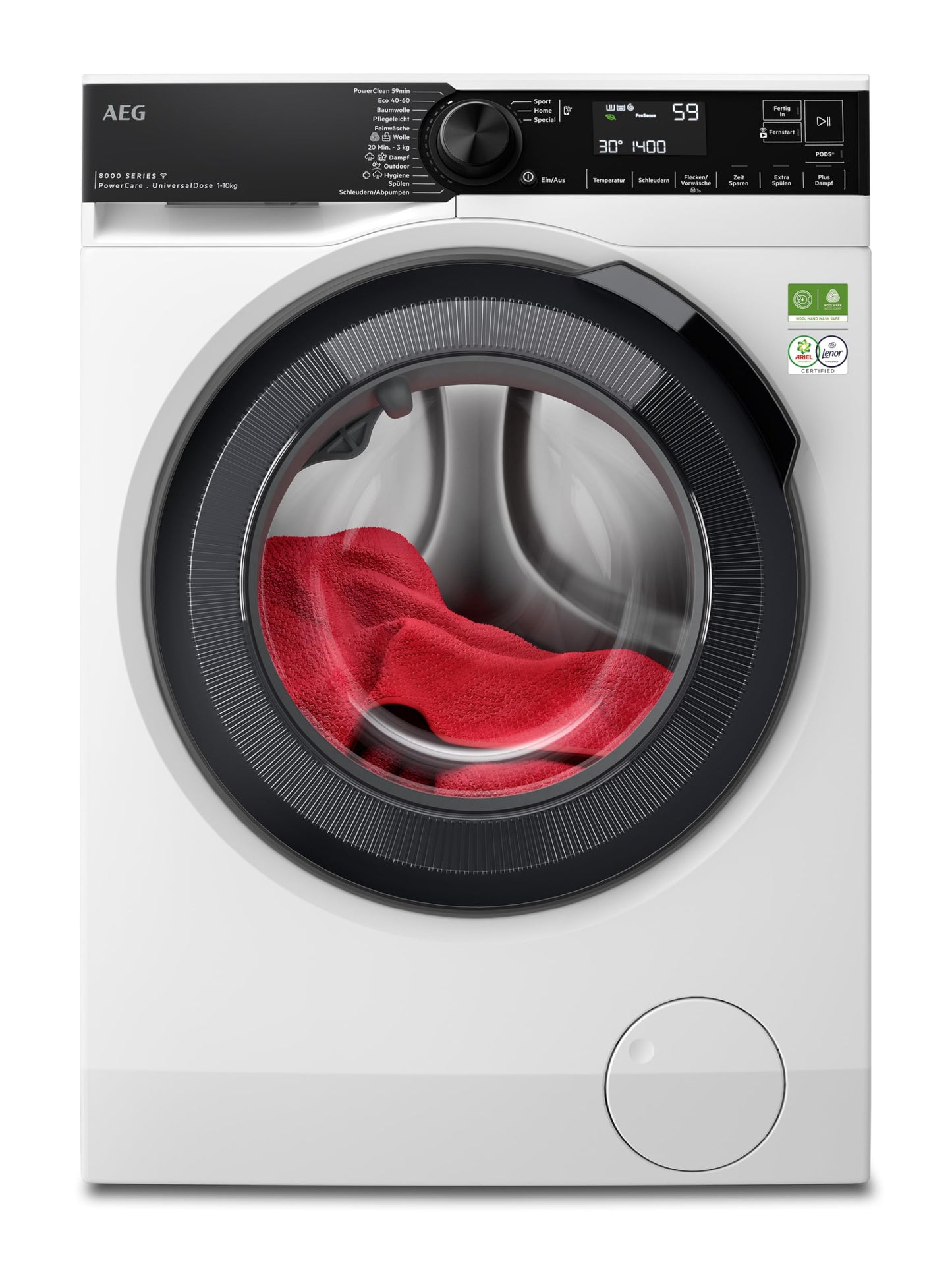 AEG L6AMZ49FL Washing Machine, Series 6000 with ProSense®, 9.0 kg, Quiet, Automatic Volume, Refill Function, Child Lock, Gentle Drum, Water Stop, 1400 rpm
