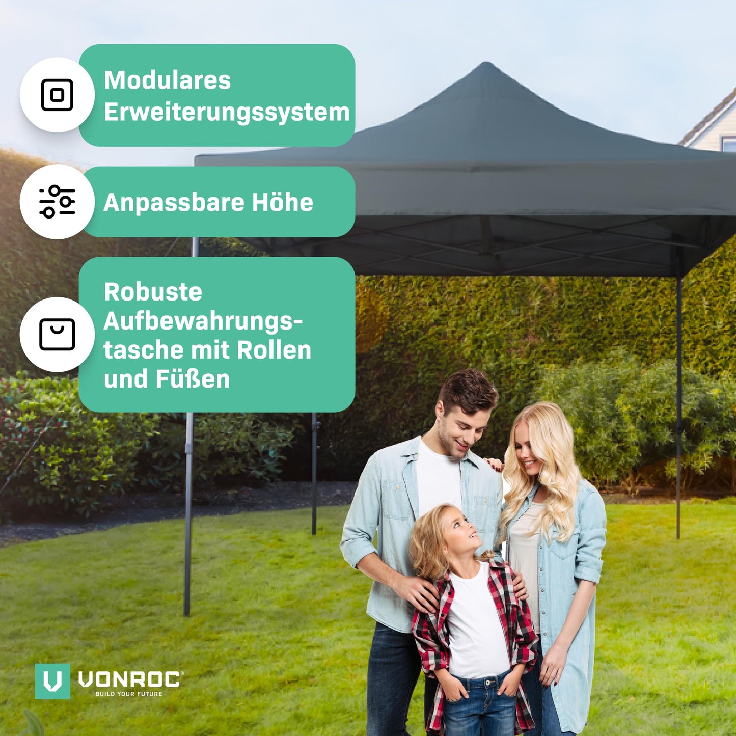 VONROC Gazebo 3 x 3 m Waterproof Stable – Party Tent EasyUp System [3Min Assembly] Pop-up Folding Gazebo Modular Expandable as Festival Tent, Garden Gazebo