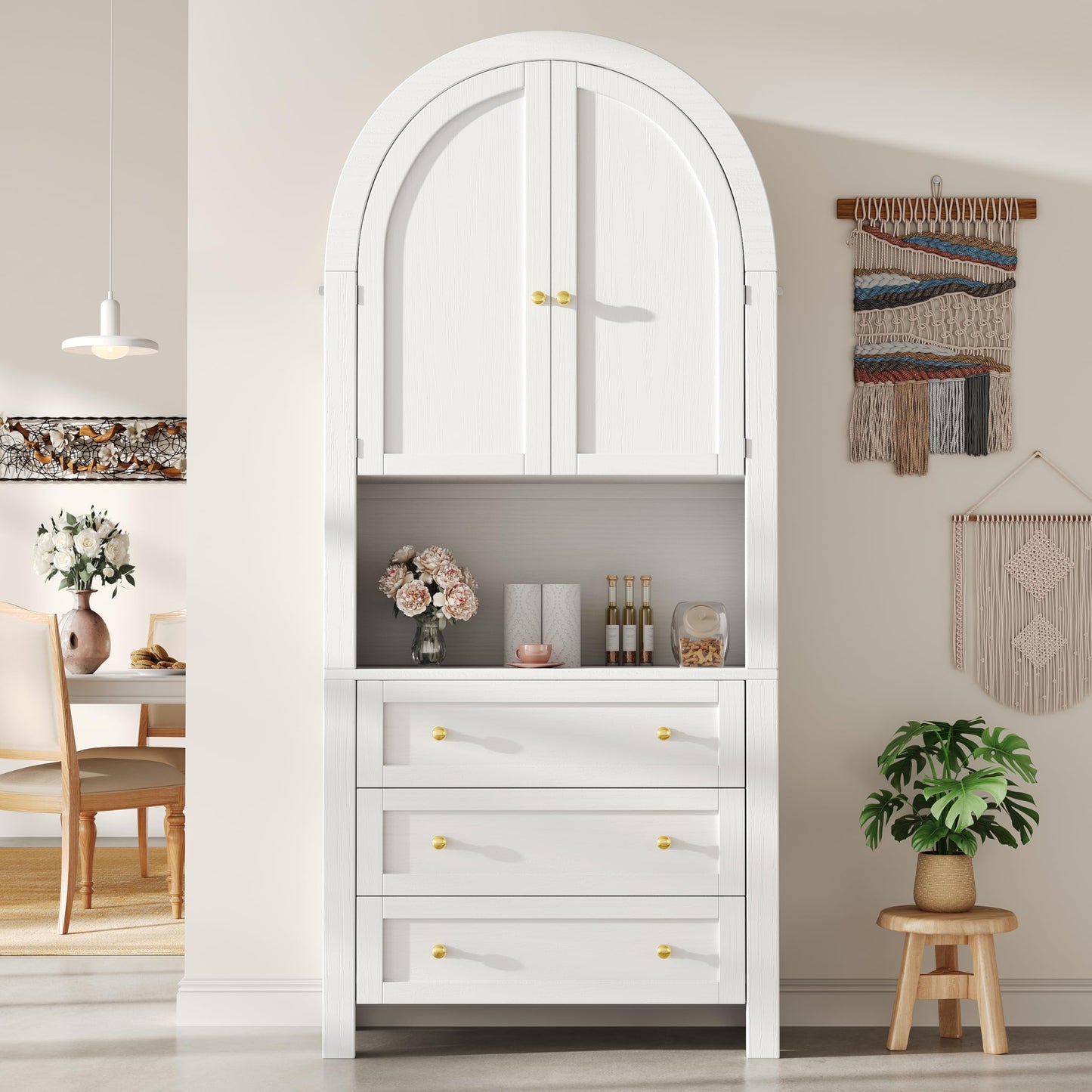 Merax Kitchen Cabinet with Worktop, Sideboard 120 Wide, Buffet Cabinet with Adjustable Shelves & Wine Rack, Tall Cabinet Kitchen Buffet with 4 Doors and 2 Drawers, Black, 120 x 40 x 188 cm