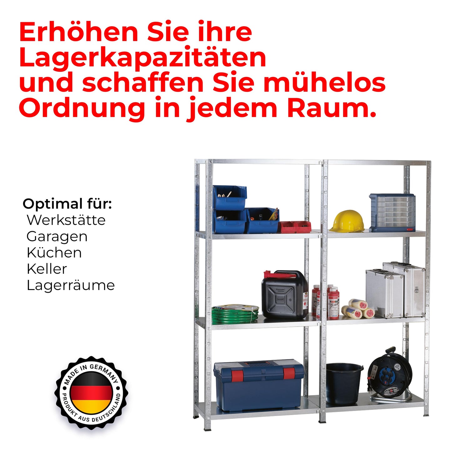 Schulte set of 2 shelving rack galvanised metal 180x160x40 cm storage/display shelf, system with 8 metal shelves, load capacity 520 kg, easy installation, slot system, no screws, silver, 4056397004455