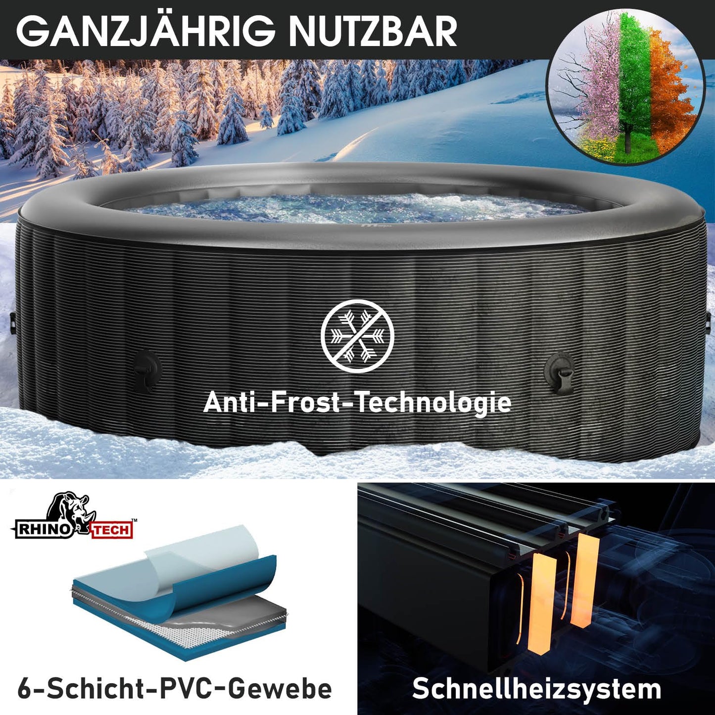 BRAST® Whirlpool aufblasbar MSpa | 4-8 Personen | viele Modelle rund und eckig | Ø 125-224cm | In- Outdoor Pool | bis zu 144 Massagedüsen | inkl. Aufblasfunktion Abdeckung Timer Heizung | Duet