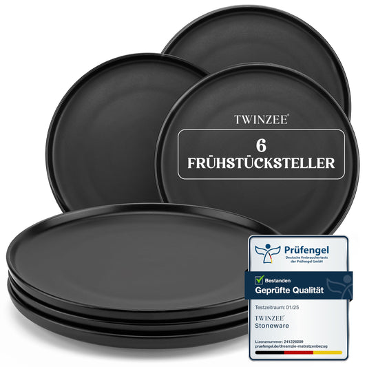 Twinzee Stoneware Crockery Set Black - Set of 24 Tableware and Table Art - Plate Set - Microwave and Dishwasher Safe - Durable and Elegant