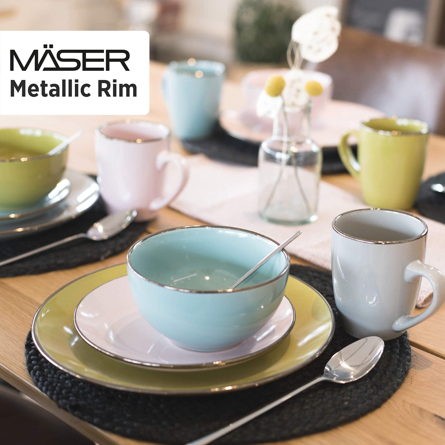 MÄSER 931626 Metallic Rim, Modern Crockery Set