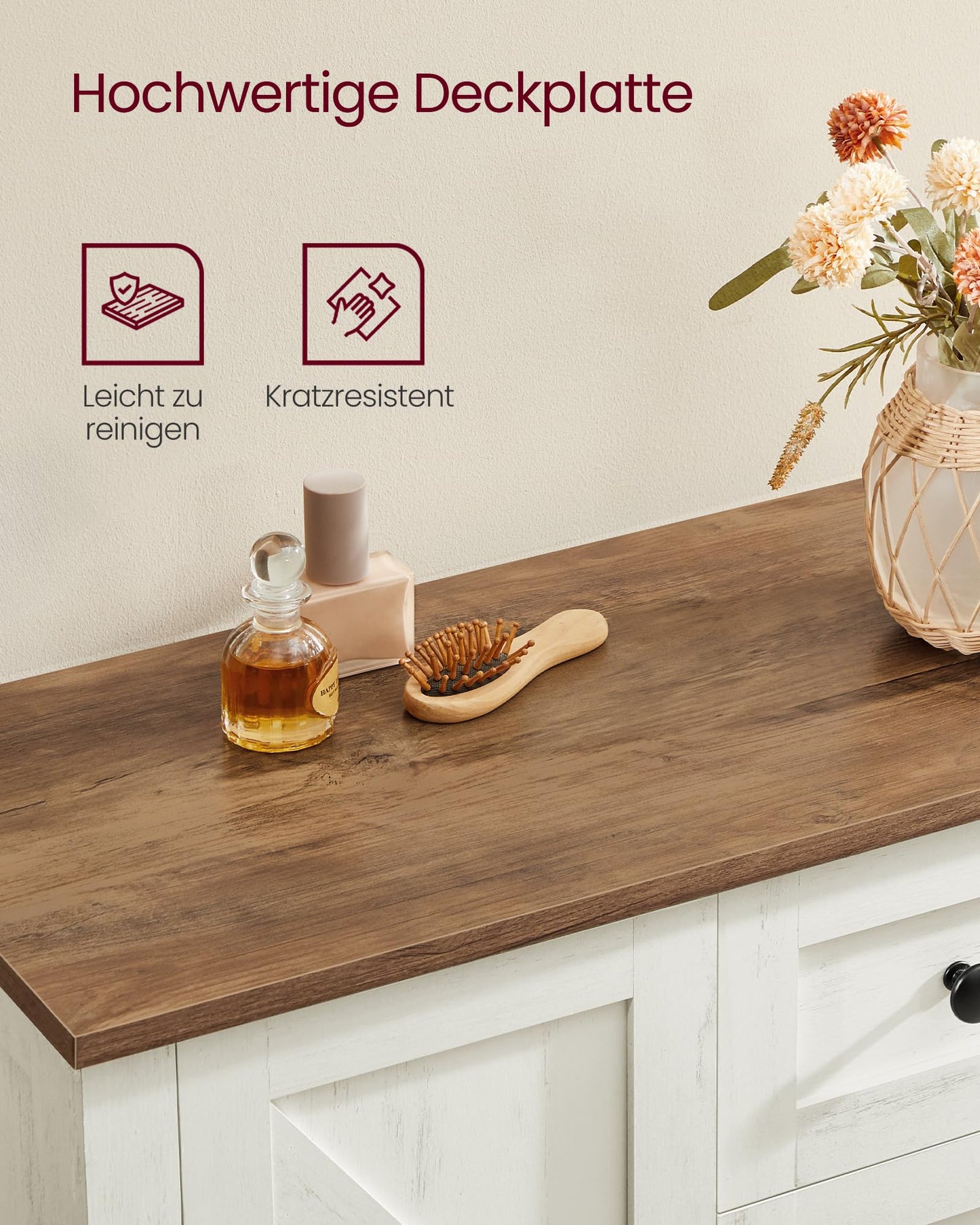 VASAGLE LIRY Kollektion - Aufbewahrungsschrank im Landhausstil, Badschrank mit Türen, freistehende Küchenschrank, verstellbare Ablagen, Esszimmer, Wohnzimmer, vintageweiß BBK773W01