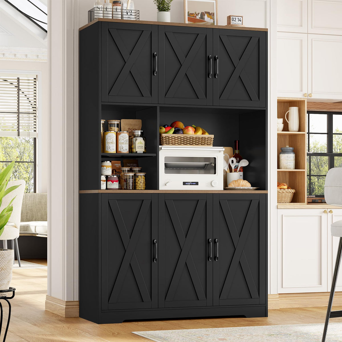 HOCSOK Kitchen Cabinet 106 x 180 cm (W x H), Buffet Cabinet, White, Sideboard with 6 Doors, Removable Bottle Holder and Removable Glass Holder, Storage Cabinet for Kitchen, Living Room, Dining Room