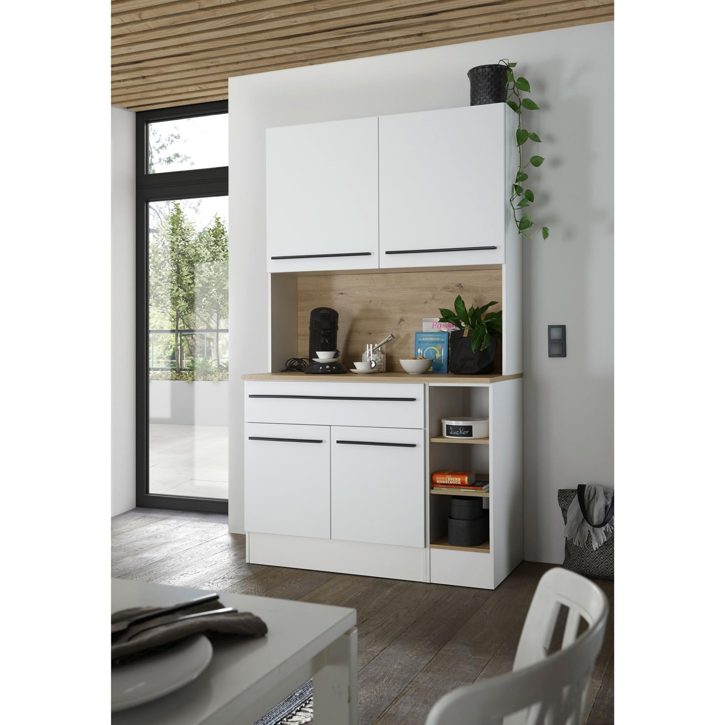 FINN Modern Kitchen Unit without Electrical Appliances in Matt White, Artisan Oak Look, Spacious Fitted Kitchen with Lots of Storage Space, 260 x 200 x 60 cm (W x H x D)