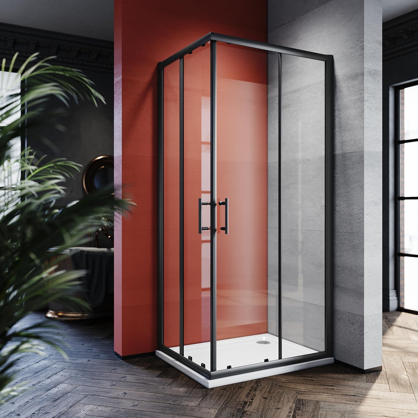 SONNI 80 x 80 cm Corner Entry Shower Cubicle without Shower Tray, Safety Glass Sliding Door Corner Shower Enclosure Shower Sliding Door Glass