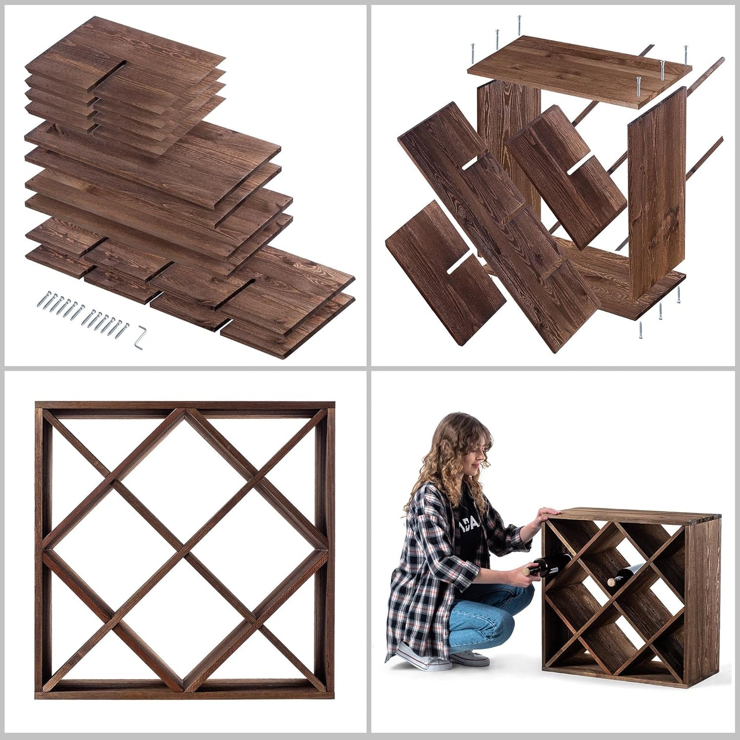 KADAX Wooden Wine Rack, 52 x 25.5 x 104 cm, Large Bottle Rack for Many Wine Bottles, Stackable Wine Stand, Shelf for Bottles, Rustic Wine Cabinet, Sturdy, Space-Saving, Made in EU