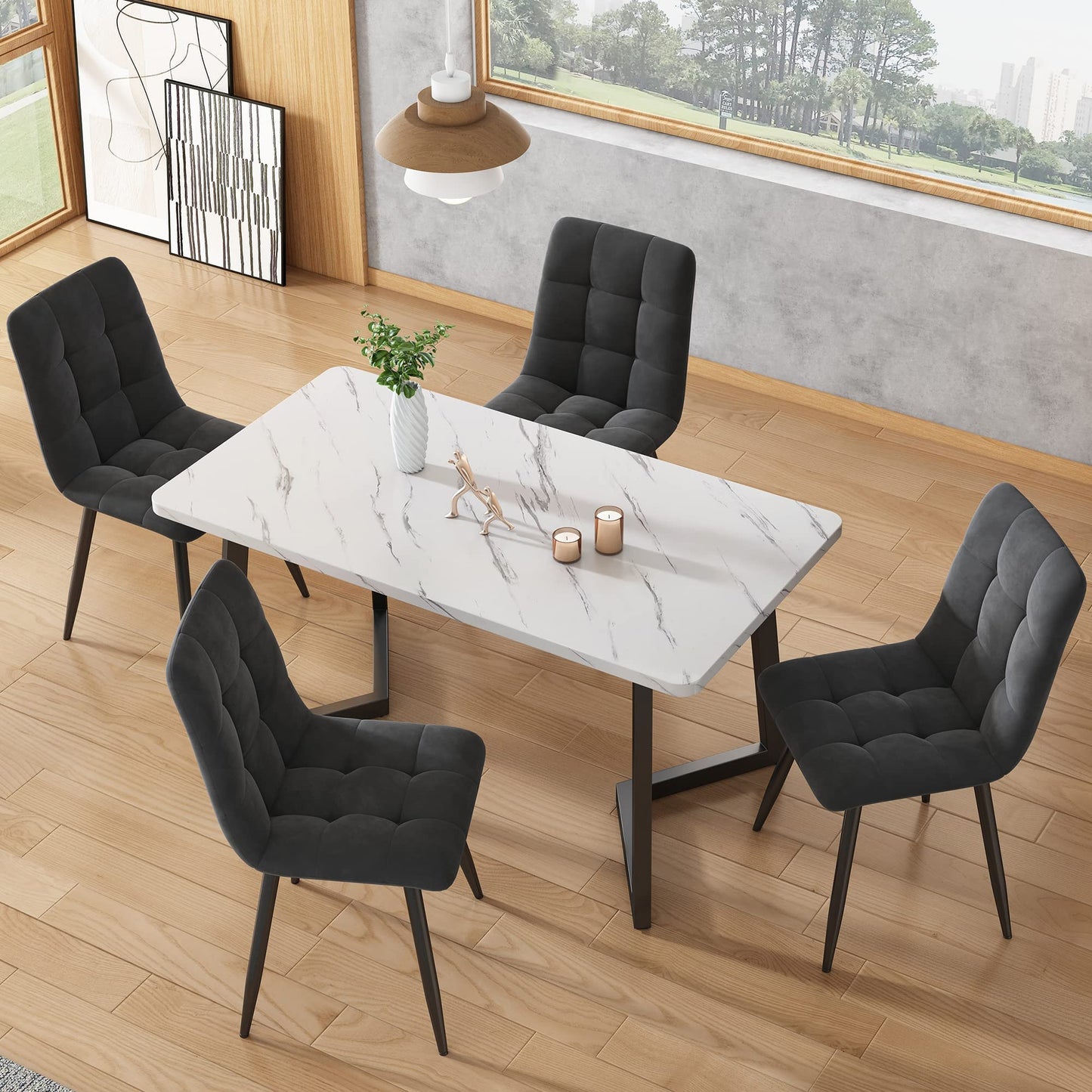 Ymkua Esstisch mit 4 Stühlen Set, 117x68x75 cm Rechteckiger Esstisch, Esszimmergruppe, Moderne Küche Esstisch Set, Esszimmerstuhl Küchenstuhl Set, Küchentisch Set für Wohnzimmer und Küche (Gray)