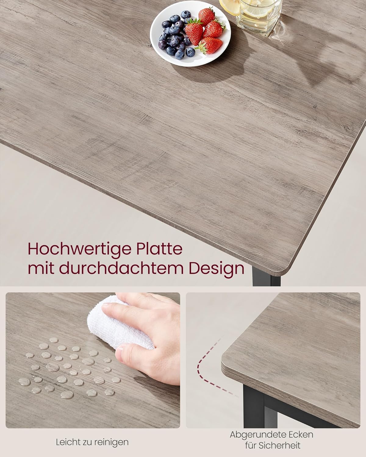 VASAGLE Dining Table Kitchen Table 70 x 110 x 77 cm Dining Room Table for 4 People Table Living Room Desk for Dining Room Kitchen Industrial Design Vintage Brown Matte Black KDT081B01