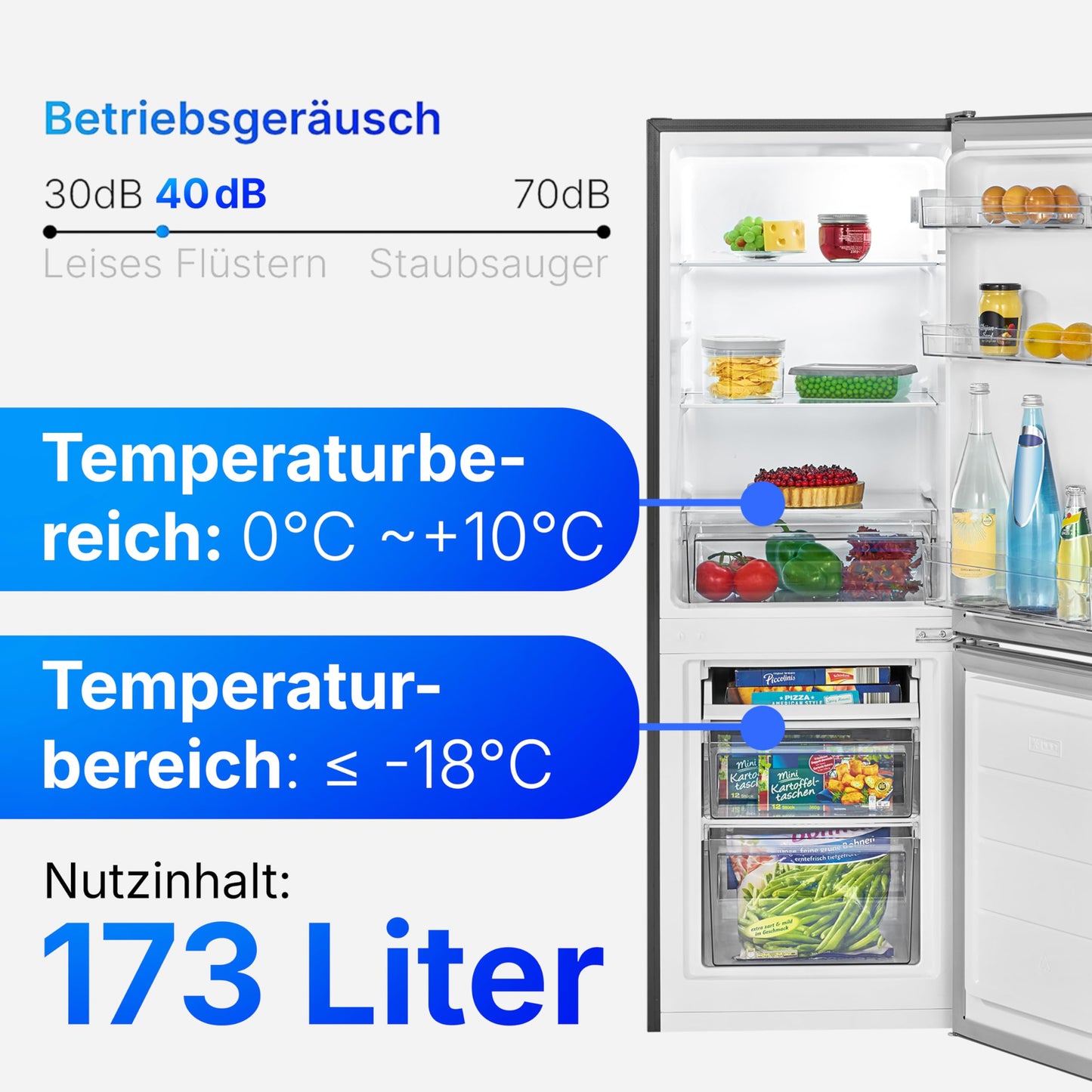 Bomann® Fridge with Freezer | Energy Class C | 143 cm | Cool Freezer Combination Quiet 40 dB | 3 Shelves & 2 Drawers | Door Hinge Interchangeable | 173 L Fridge Freezer Combination | KG 7359 Black