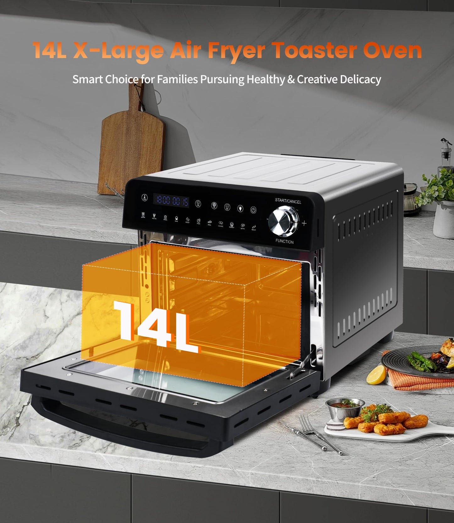 Dual Zone Hot Air Fryer, 23 L Hot Air Fryer, XXL Oven 1800 W with LED Touch Screen, 15 Programmes, with Recipe Book, 11 Accessories