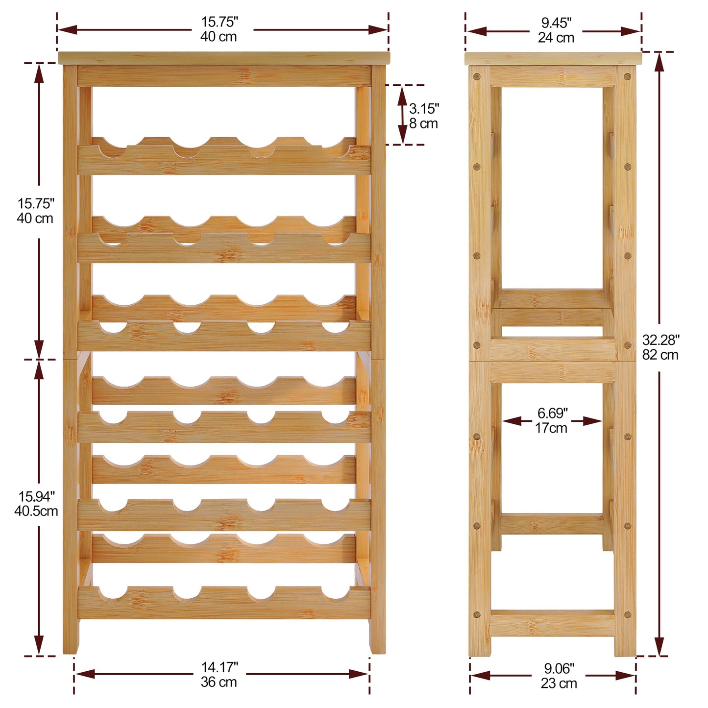 24 Bottle Wine Rack Freestanding Base, 6 Tier Wine Display Storage Shelves with Table Top, Bamboo Wine Bottle Holder Stand with Wave Bars for Kitchen, Dining Room, Pantry, Black