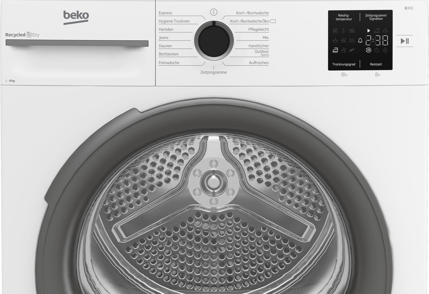Beko BM3T37210W1 Tumble Dryer, 7 kg, Front-Loading Heat Pump Dryer, 15 Programmes, Sensor Drying, Column-Capable, Aquawave Gentle Drum, White