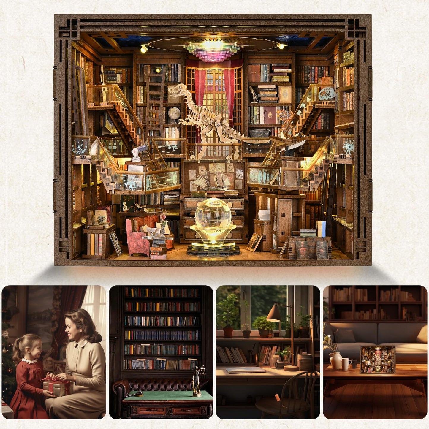 MiniCity Book Nook Kit, DIY Miniature Dollhouse Booknook Kit, 3D Wooden Puzzle Bookend Bookshelf Insert Decor for Teenagers and Adults (Library of Gods Max)