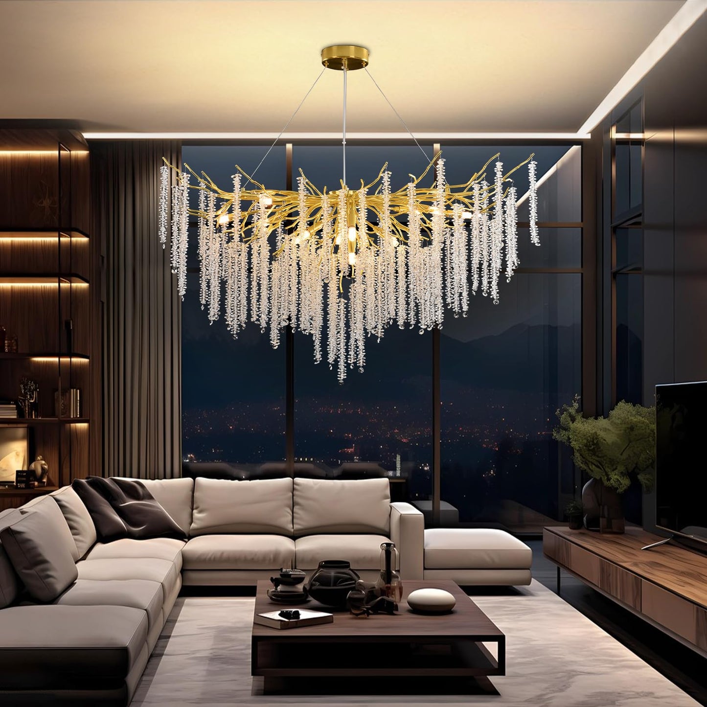 AHXIAOZN Modern Kronleuchter Kristall Leuchte,Luxus Kristall Pendelleuchte,Dimmbar Rund Kristall Hängeleuchte,für Esszimmer, Küche, Wohnzimmer, Schlafzimmer, Flur, Café,Bar（Gold，60cm）