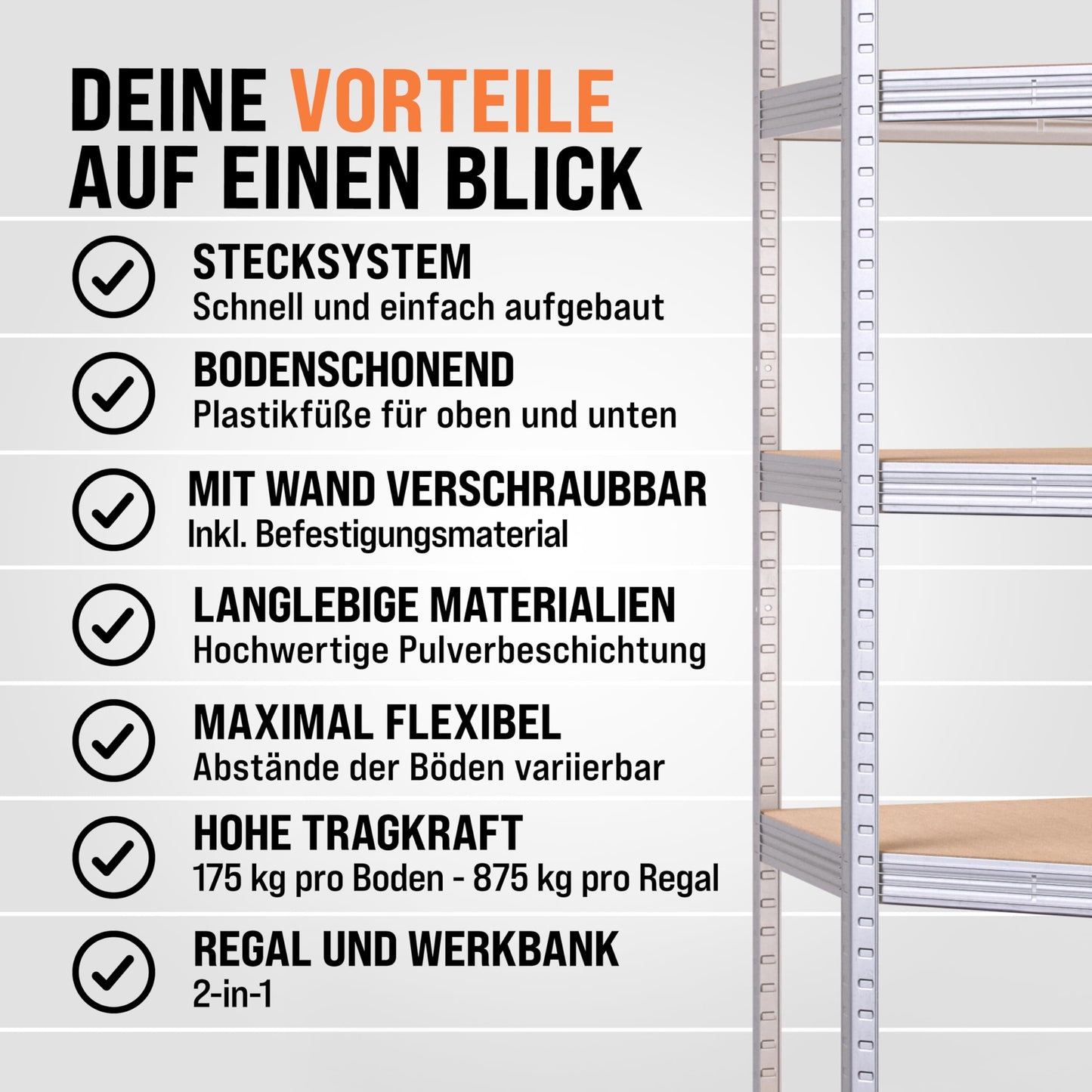 Monzana XL Heavy Duty Shelving 2625 kg, 15 MDF Panels, Storage Shelf / Basement Shelf / Workshop Shelving / Shelving Unit, Set of 3