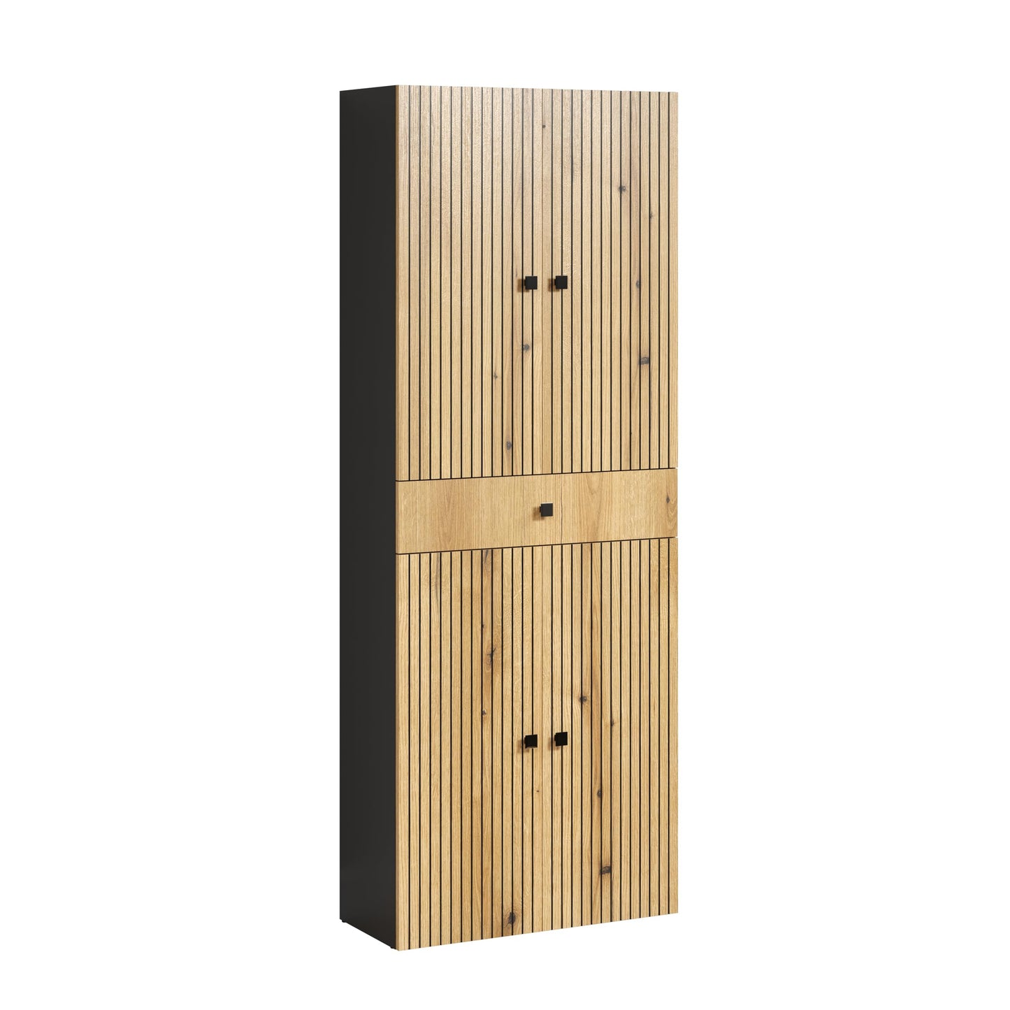 trendteam smart living - PureBliss - Hochschrank - Eiche - Badezimmerschrank in moderner Rillenoptik - edle Metallgriffe - (BxHxT) 40 x 186 x 31 cm - 2 praktische Einlegeböden - kratzfest